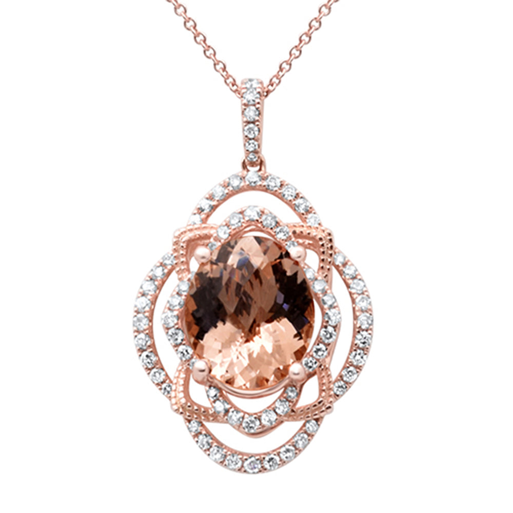 SPECIAL! 4.80ct G SI 14K Rose Gold Diamond & Morganite Gemstone Pendant Necklace 16"