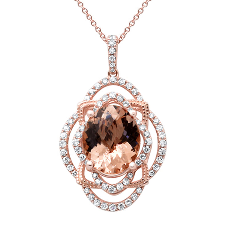 SPECIAL! 4.80ct G SI 14K Rose Gold Diamond & Morganite Gemstone Pendant Necklace 16"