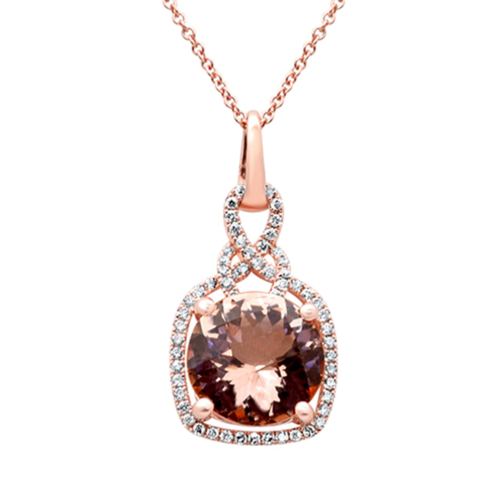 SPECIAL! 3.68ct G SI 14K Rose Gold Diamond & Morganite Gemstone Pendant Necklace 16"