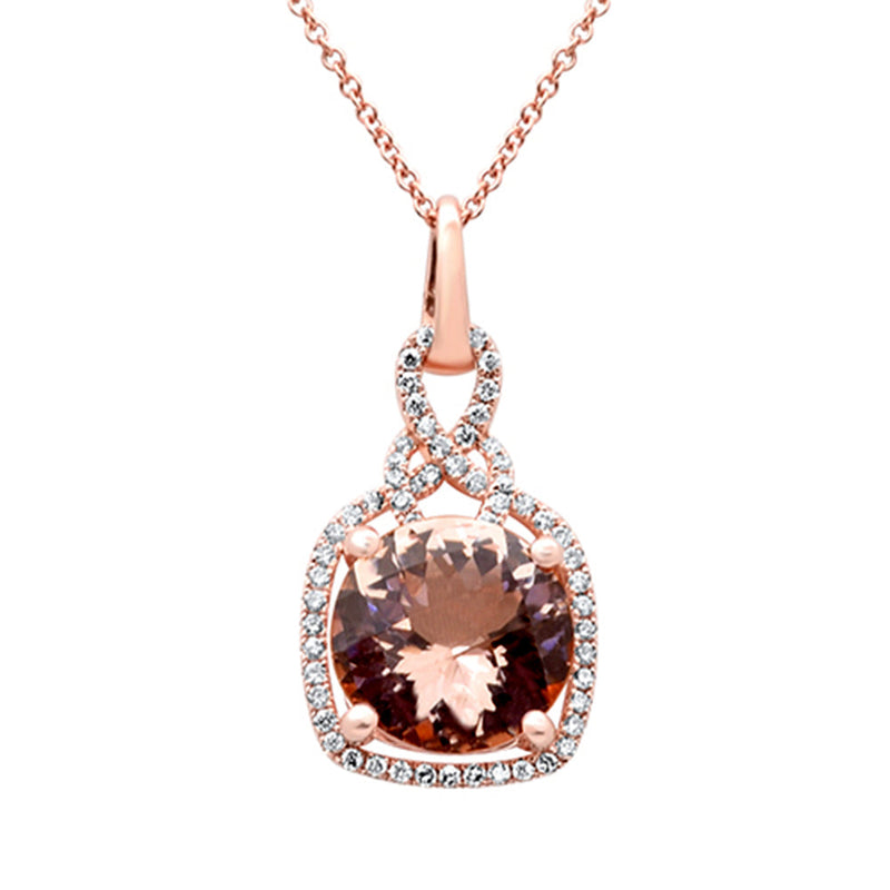 SPECIAL! 3.68ct G SI 14K Rose Gold Diamond & Morganite Gemstone Pendant Necklace 16"