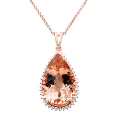 SPECIAL! 8.58ct G SI 14K Rose Gold Diamond & Pear Shape Morganite Gemstone Pendant Necklace 16" Long
