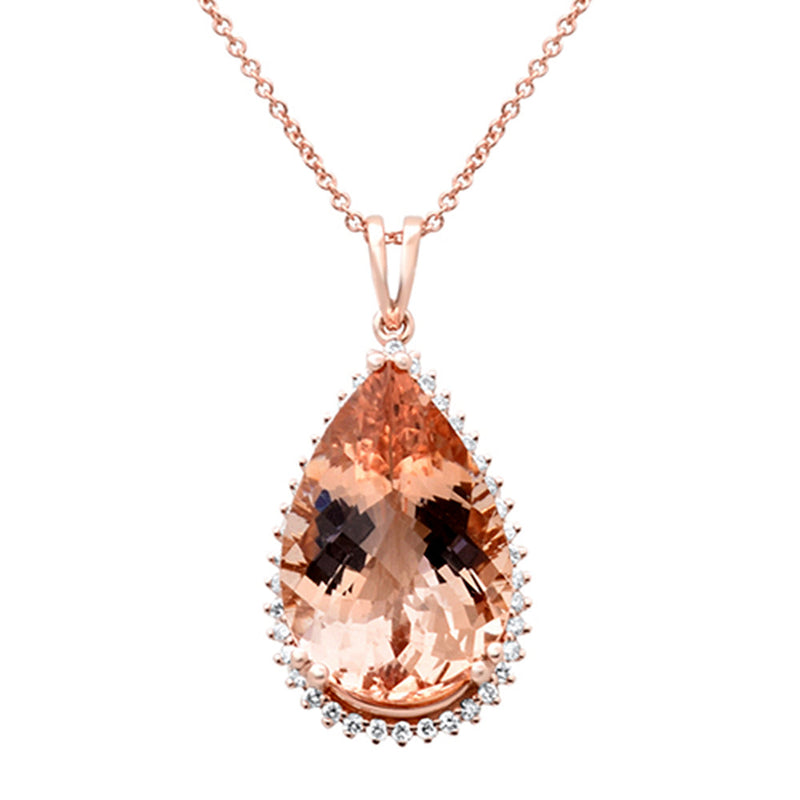 SPECIAL! 8.58ct G SI 14K Rose Gold Diamond & Pear Shape Morganite Gemstone Pendant Necklace 16" Long