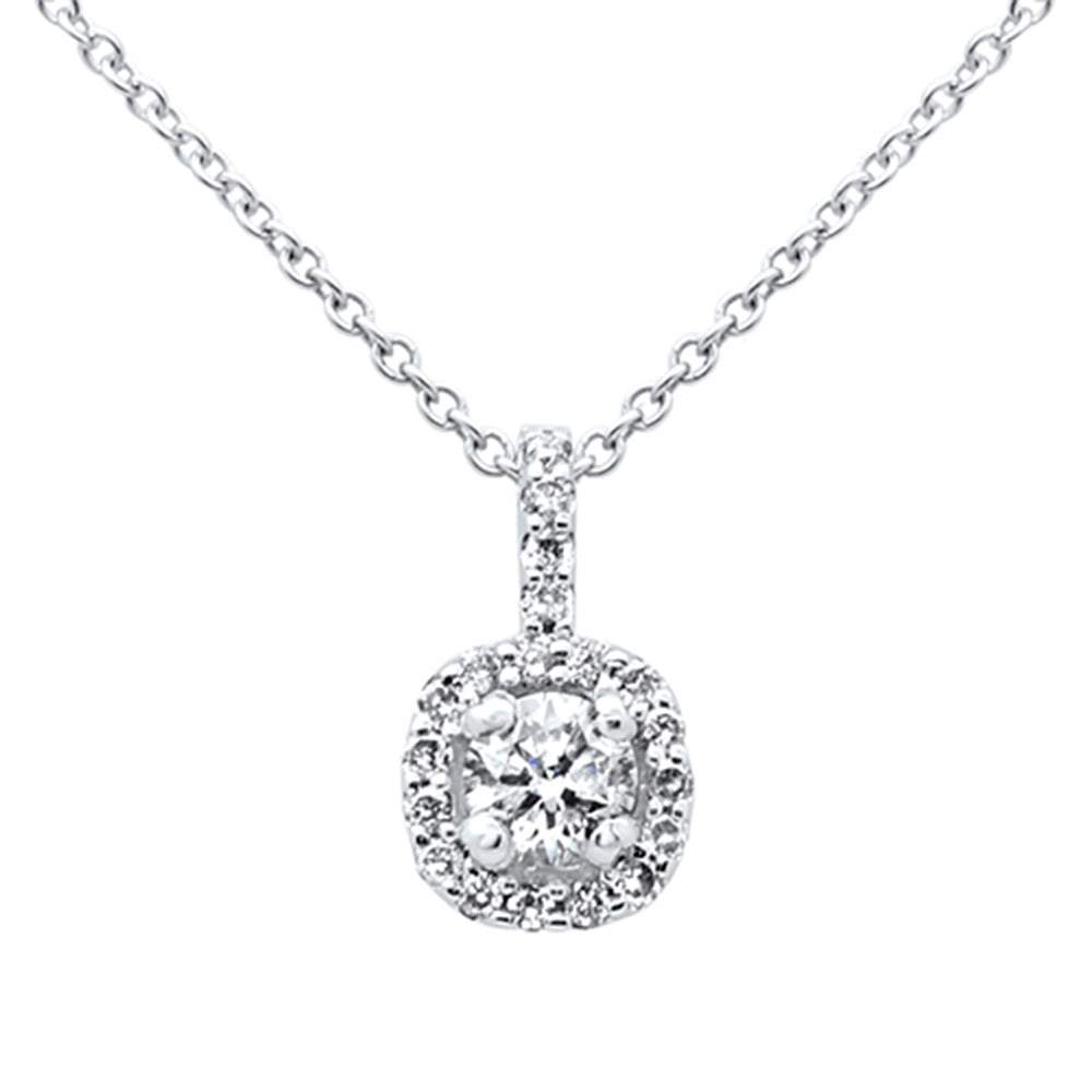 SPECIAL! .34ct G SI 14K White Gold Round Diamond Halo Pendant Necklace 16" Long