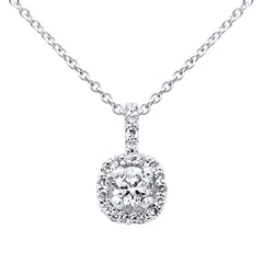 SPECIAL! .34ct G SI 14K White Gold Round Diamond Halo Pendant Necklace 16" Long