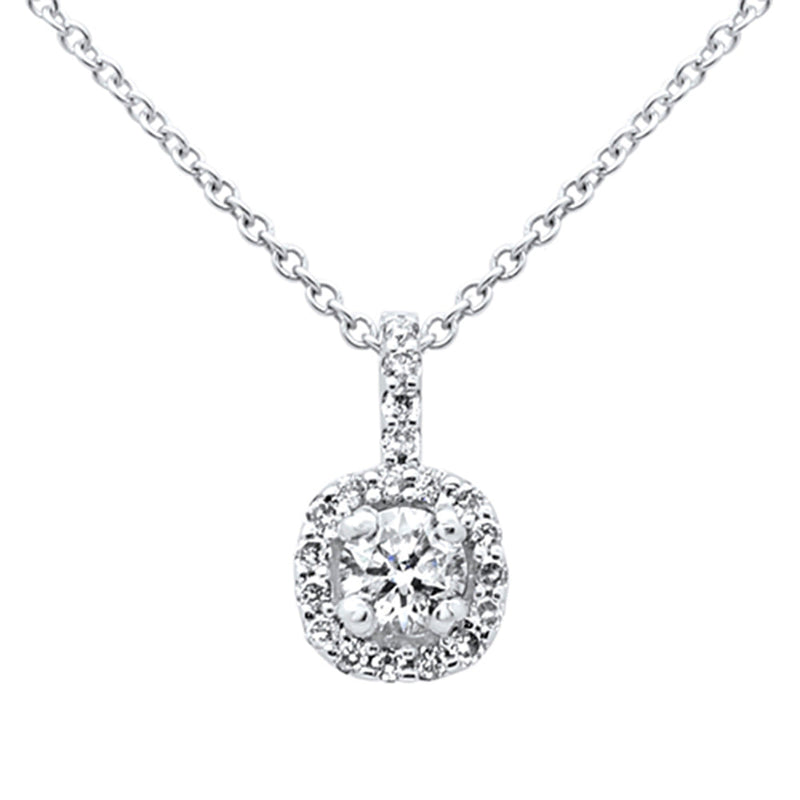 SPECIAL! .34ct G SI 14K White Gold Round Diamond Halo Pendant Necklace 16" Long