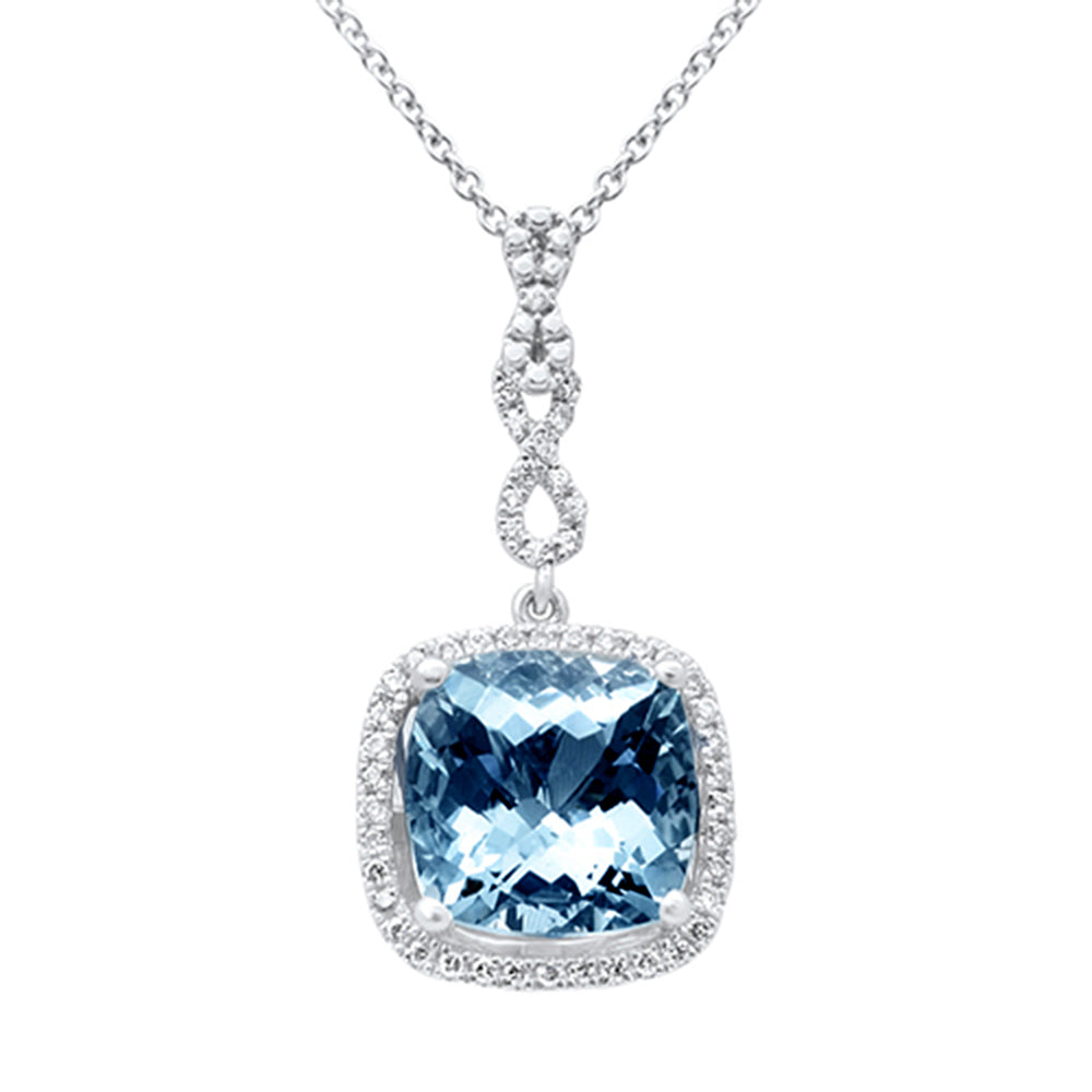 SPECIAL! 2.70ct G SI 14K White Gold Diamond & Aquamarine Gemstone Pendant Necklace 16"