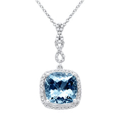 SPECIAL! 2.70ct G SI 14K White Gold Diamond & Aquamarine Gemstone Pendant Necklace 16"