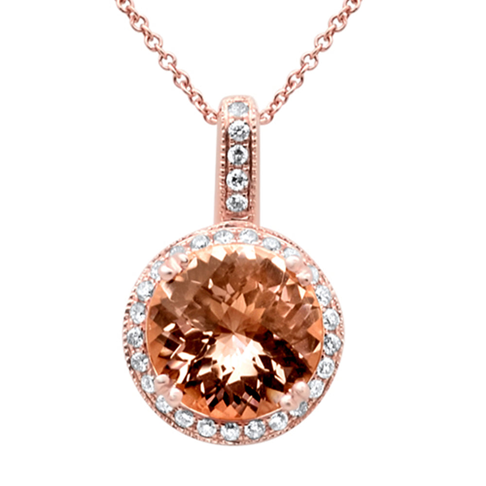 SPECIAL! 3.25ct G SI 14K Rose Gold Diamond & Morganite Gemstone Halo Pendant Necklace 16" Long