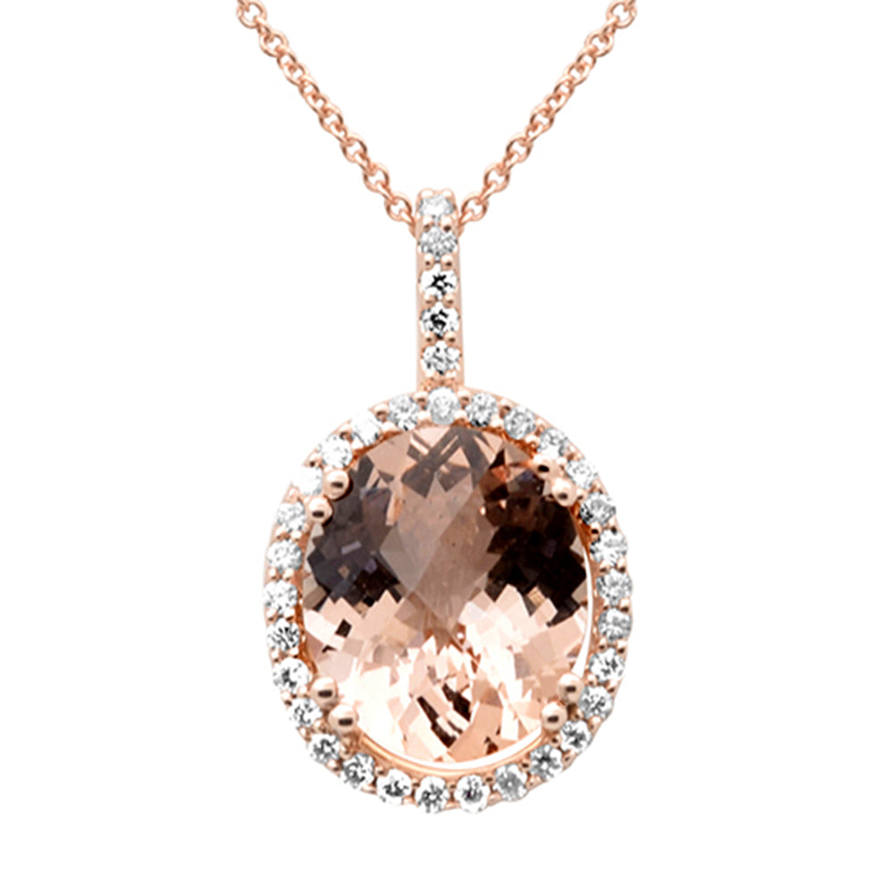SPECIAL! 4.06ct G SI 14K Rose Gold Diamond & Morganite Gemstone Pendant Necklace 16" Long Chain