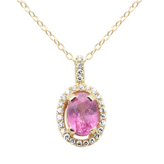 SPECIAL! 1.09ct G SI 14K Yellow Gold Diamond & Pink Sapphire Gemstone Pendant Necklace 18"