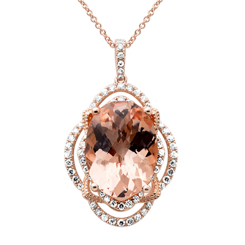 SPECIAL! 8.10ct G SI 14K Rose Gold Diamond & Morganite Gemstone Pendant Necklace 16"