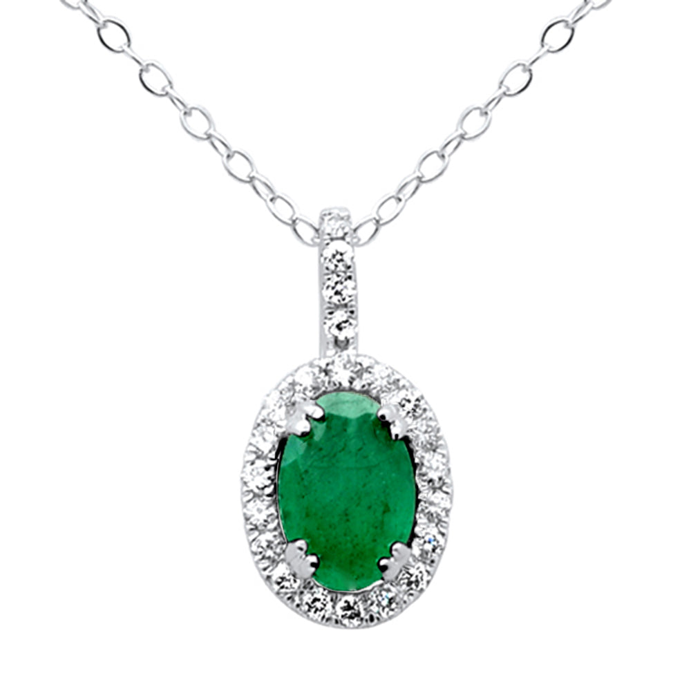 SPECIAL! .51ct G SI 14K White Gold Diamond & Emerald Gemstone Pendant Necklace 18" Long