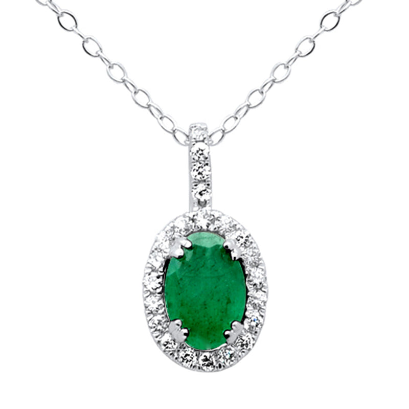 SPECIAL! .51ct G SI 14K White Gold Diamond & Emerald Gemstone Pendant Necklace 18" Long