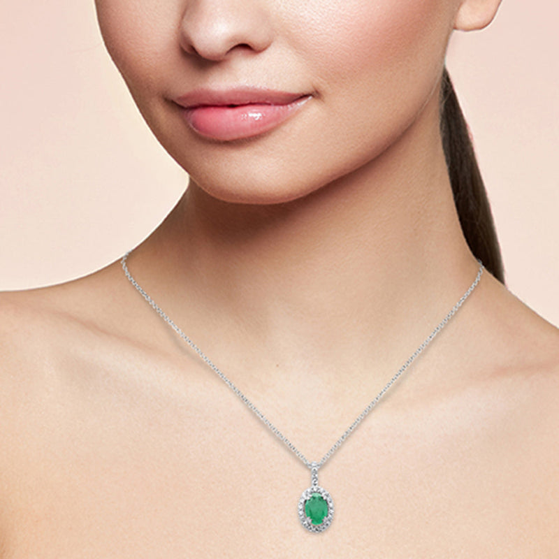 SPECIAL! .51ct G SI 14K White Gold Diamond & Emerald Gemstone Pendant Necklace 18" Long