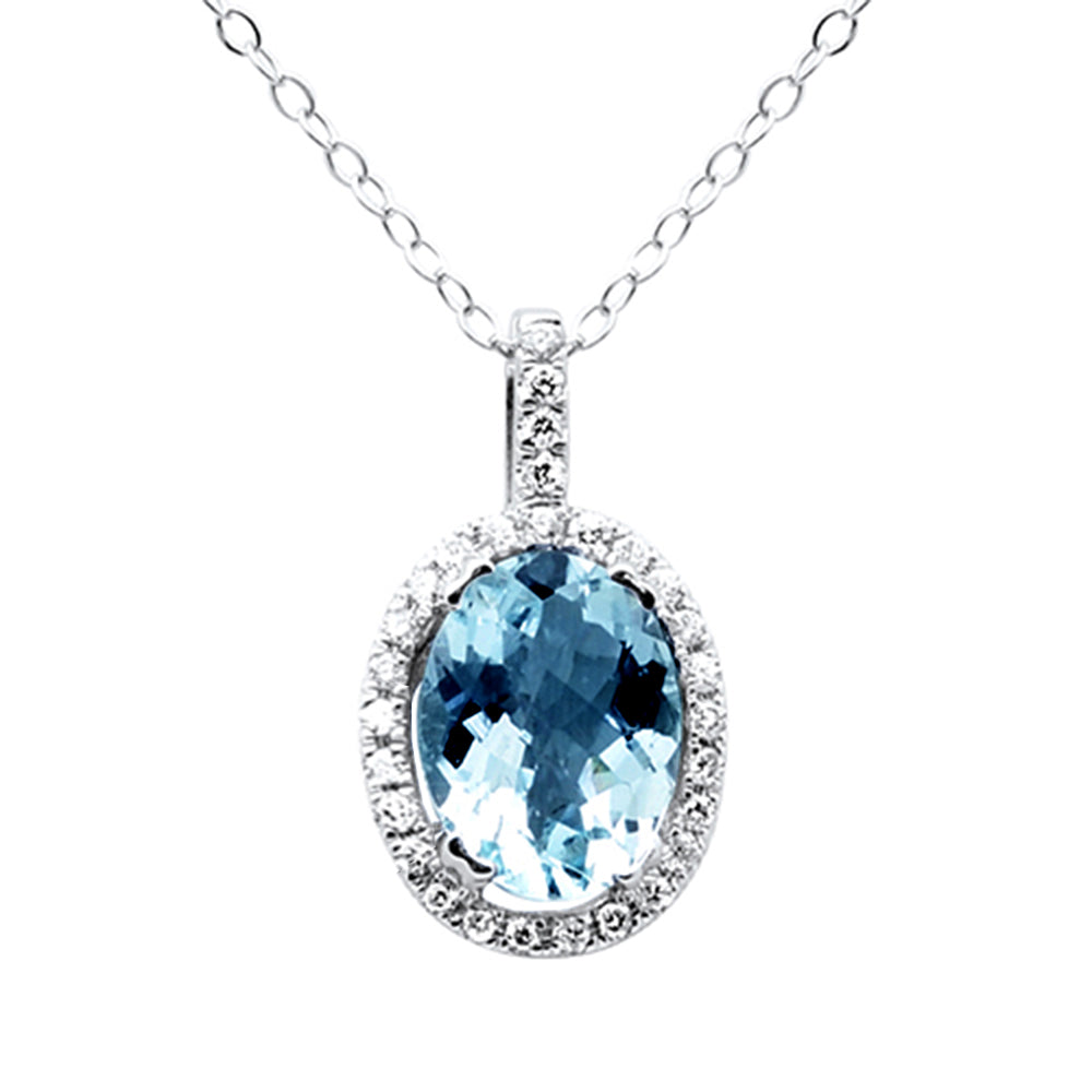 SPECIAL! 1.07ct G SI 14K White Gold Diamond & Aquamarine Gemstone Pendant Necklace 18"