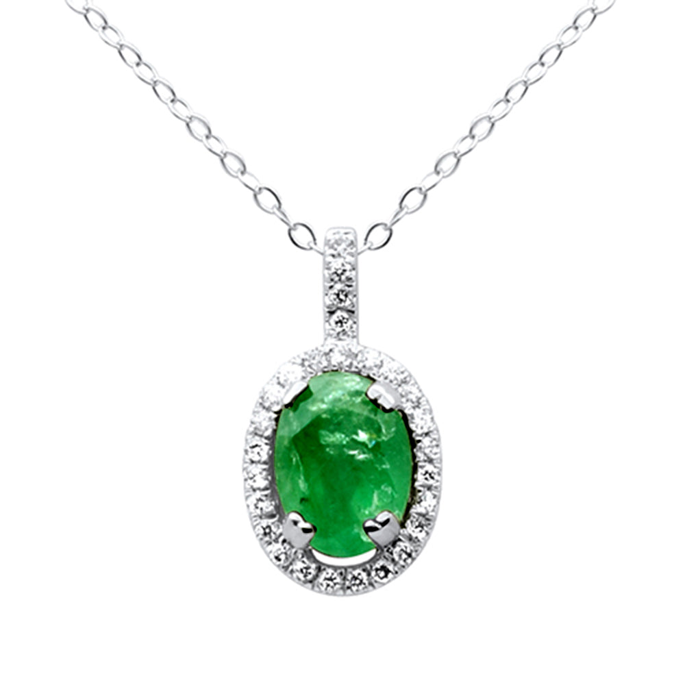 SPECIAL! 1.11ct G SI 14K White Gold Diamond & Emerald Gemstone Pendant Necklace 18"
