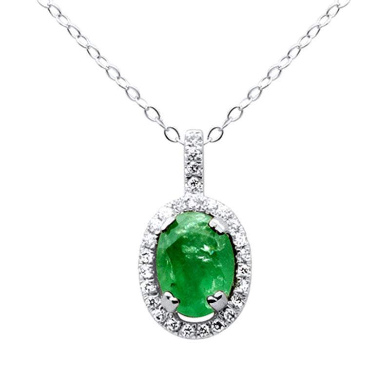 SPECIAL! 1.11ct G SI 14K White Gold Diamond & Emerald Gemstone Pendant Necklace 18"