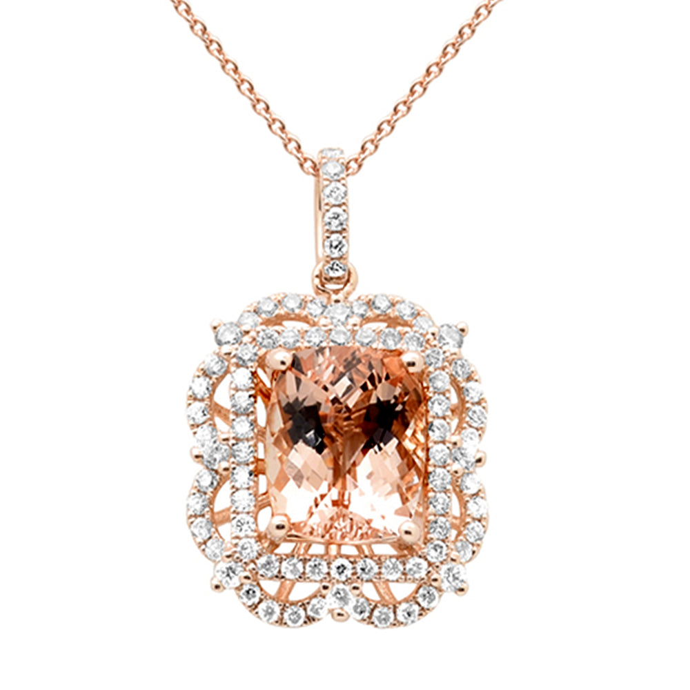 SPECIAL! 3.92ct G SI 14K Rose Gold Diamond & Morganite Gemstone Pendant Necklace 18"