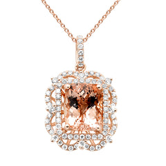 SPECIAL! 3.92ct G SI 14K Rose Gold Diamond & Morganite Gemstone Pendant Necklace 18"