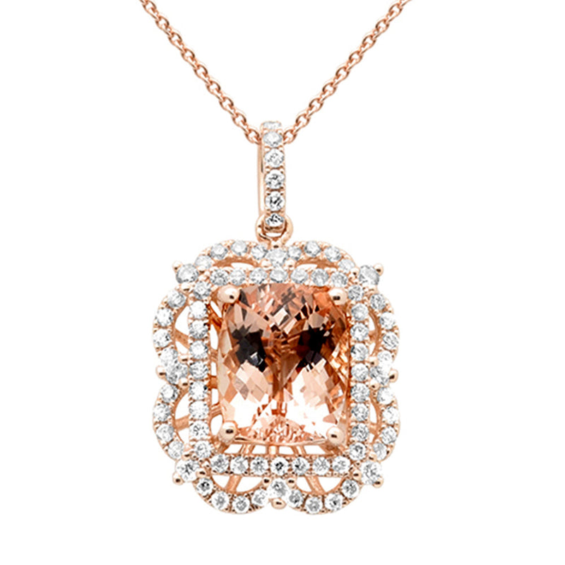 SPECIAL! 3.92ct G SI 14K Rose Gold Diamond & Morganite Gemstone Pendant Necklace 18"