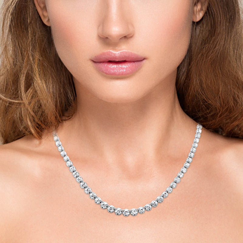 SPECIAL! 10.18ct G SI 14K White Gold Diamond Graduated Tennis Necklace 16" Long Chain