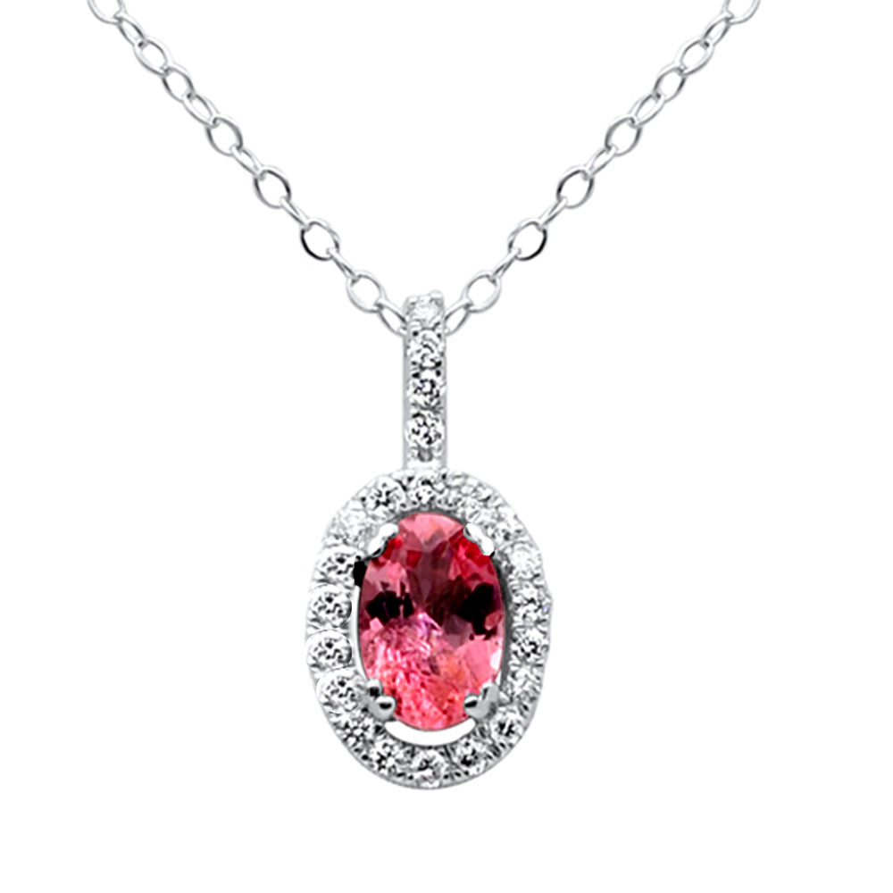 SPECIAL! .81ct G SI 14K White Gold Diamond & Pink Sapphire Gemstone Pendant Necklace 18"