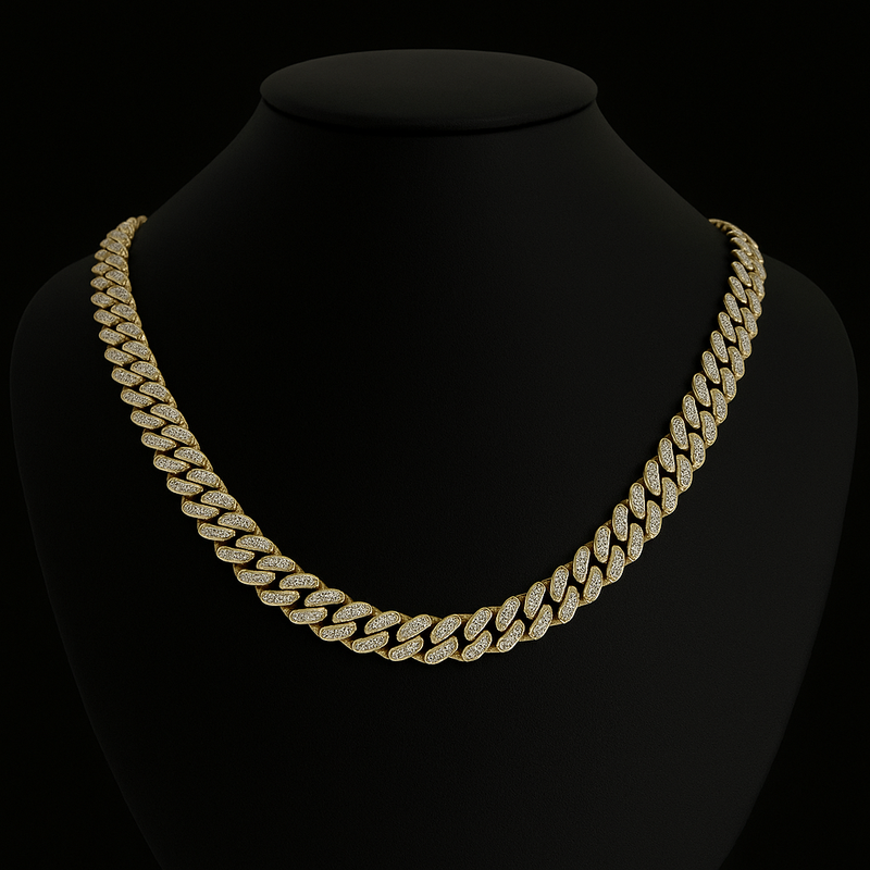 SPECIAL! 13MM 15.90ct 14KT Yellow Gold Diamond Round Cuban Necklace 22"