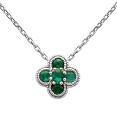 .17ct G SI 14K White Gold Emerald Gemstone Clover Pendant Necklace 18" Chain