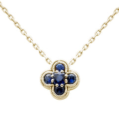 .27ct G SI 14K Yellow Gold Blue Sapphire Gemstone Clover Pendant Necklace 18" Chain