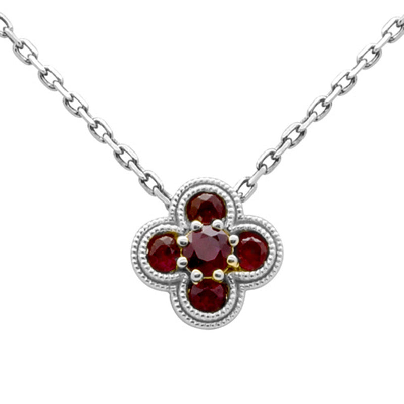 .27ct G SI 14K White Gold Ruby Gemstone Clover Pendant Necklace 18" Chain