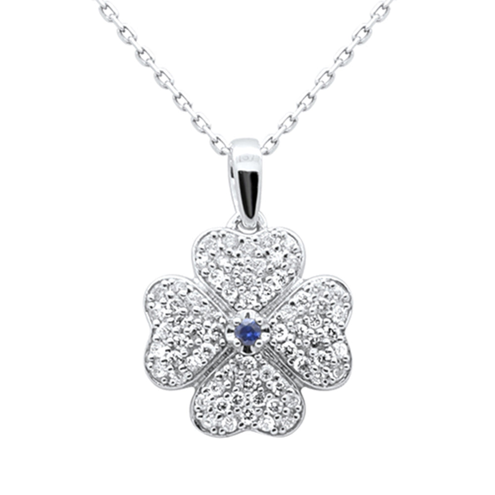 SPECIAL!.50ct G SI 14K White Gold Diamond & Blue Sapphire Gemstone Clover Pendant 18" Chain