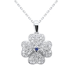 SPECIAL!.50ct G SI 14K White Gold Diamond & Blue Sapphire Gemstone Clover Pendant 18" Chain