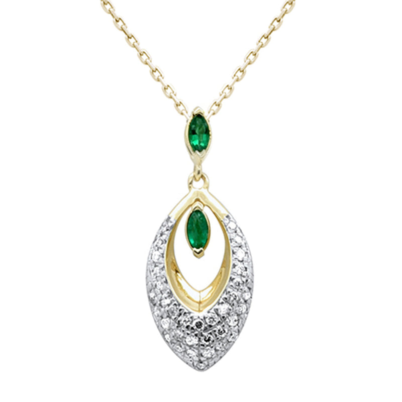 SPECIAL!.30ct G SI 14K Yellow Gold Diamond & Emerald Gemstone Pendant 18" Chain