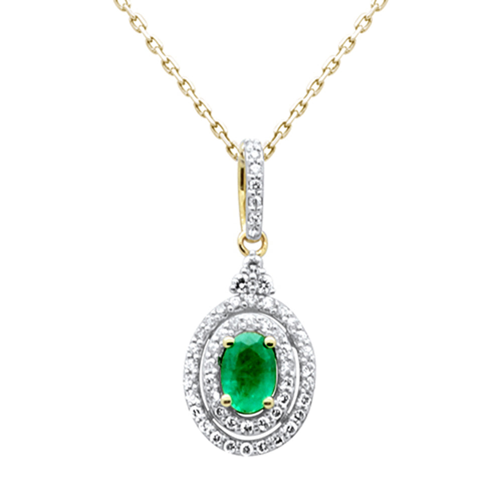 SPECIAL!.68ct G SI 14K Yellow Gold Diamond & Emerald Gemstone Pendant 18" Chain