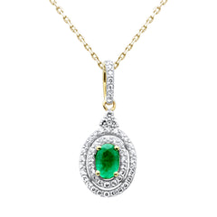 SPECIAL!.68ct G SI 14K Yellow Gold Diamond & Emerald Gemstone Pendant 18" Chain
