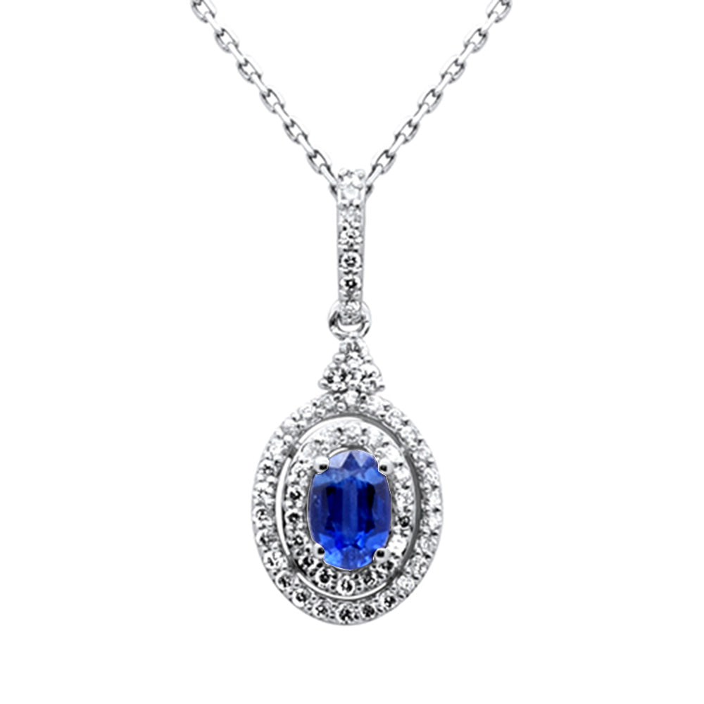 SPECIAL!.85ct G SI 14K White Gold Diamond & Blue Sapphire Gemstone Halo Pendant 18" Chain