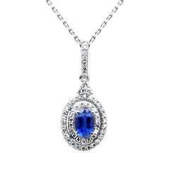 SPECIAL!.85ct G SI 14K White Gold Diamond & Blue Sapphire Gemstone Halo Pendant 18" Chain