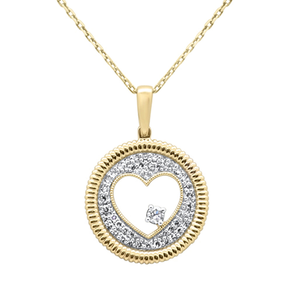 SPECIAL!.25ct G SI 14K Yellow Gold Diamond Heart Disc Pendant Necklace 18" Chain