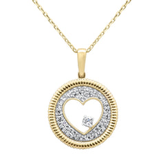 SPECIAL!.25ct G SI 14K Yellow Gold Diamond Heart Disc Pendant Necklace 18" Chain