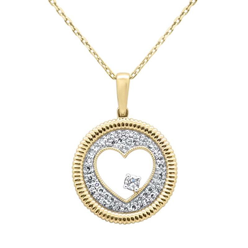 SPECIAL!.25ct G SI 14K Yellow Gold Diamond Heart Disc Pendant Necklace 18" Chain