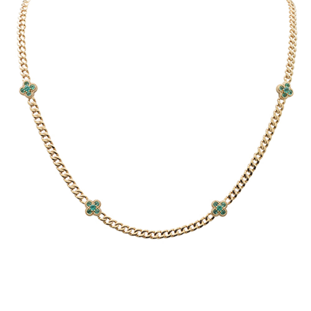 SPECIAL! .69ct G SI 14K Yellow Gold Emerald Gemstone Clover Cuban Pendant Necklace 16 + 2" Chain