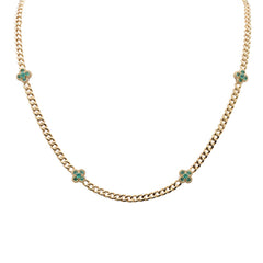 SPECIAL! .69ct G SI 14K Yellow Gold Emerald Gemstone Clover Cuban Pendant Necklace 16 + 2" Chain