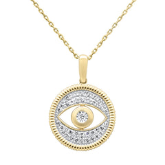 SPECIAL! .25ct G SI 14K Yellow Gold Diamond Evil Eye Pendant Necklace 18" Chain
