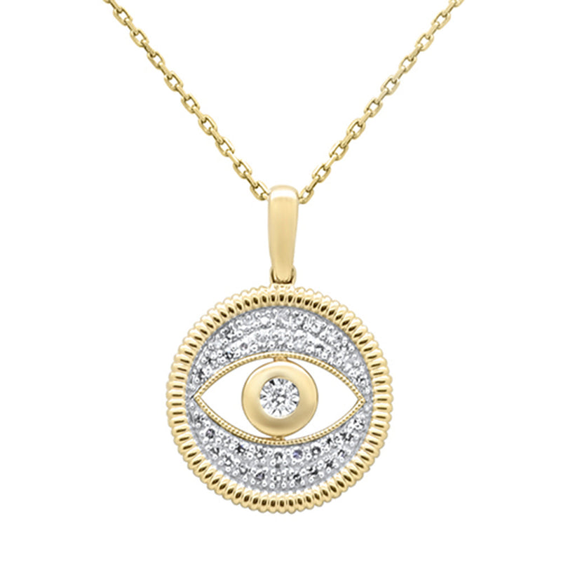 SPECIAL! .25ct G SI 14K Yellow Gold Diamond Evil Eye Pendant Necklace 18" Chain