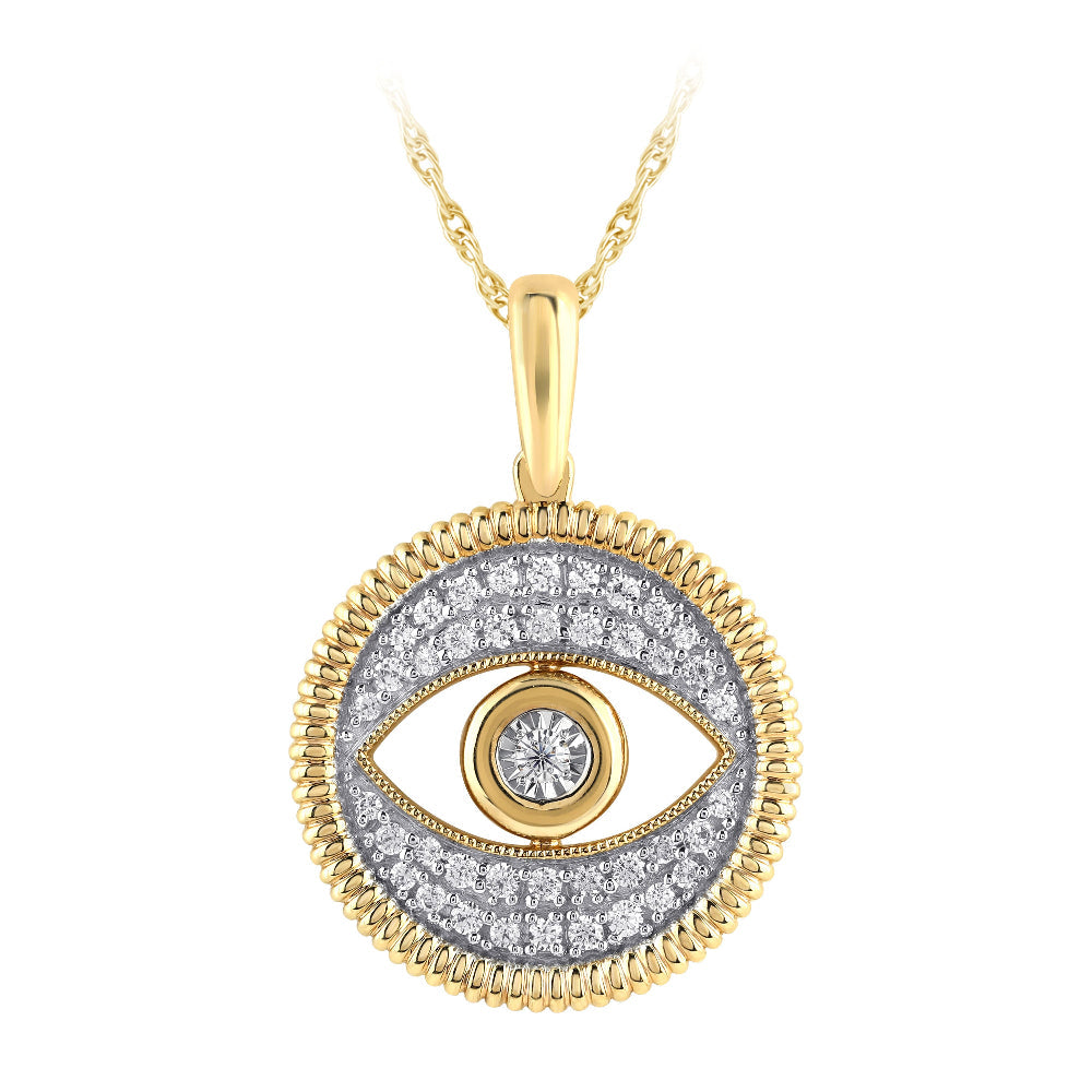SPECIAL! .25ct G SI 14K Yellow Gold Diamond Evil Eye Pendant Necklace 18" Chain