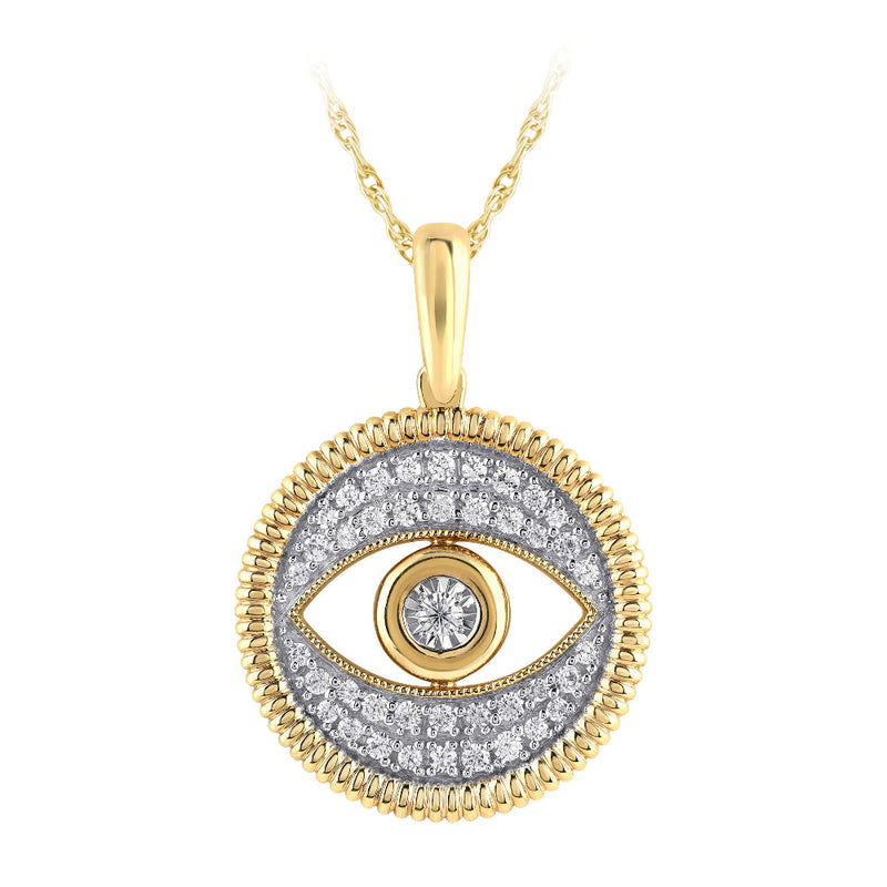SPECIAL! .25ct G SI 14K Yellow Gold Diamond Evil Eye Pendant Necklace 18" Chain