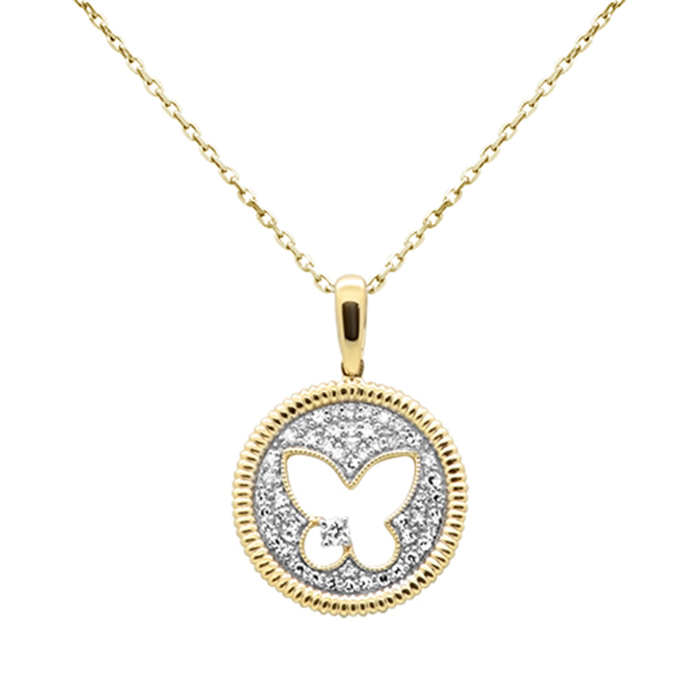 SPECIAL!.24ct G SI 14K Yellow Gold Butterfly Cut Out Mediallion Diamond Pendant Necklace 18" Chain
