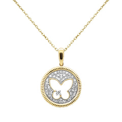 SPECIAL!.24ct G SI 14K Yellow Gold Butterfly Cut Out Mediallion Diamond Pendant Necklace 18" Chain