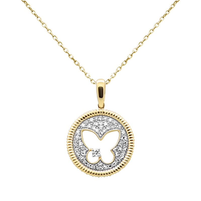 SPECIAL!.24ct G SI 14K Yellow Gold Butterfly Cut Out Mediallion Diamond Pendant Necklace 18" Chain