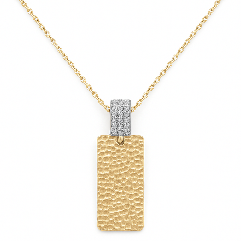 SPECIAL!.08ct G SI 14K Yellow Gold Nugget Brushed Finish Diamond Pendant Necklace 18" Chain